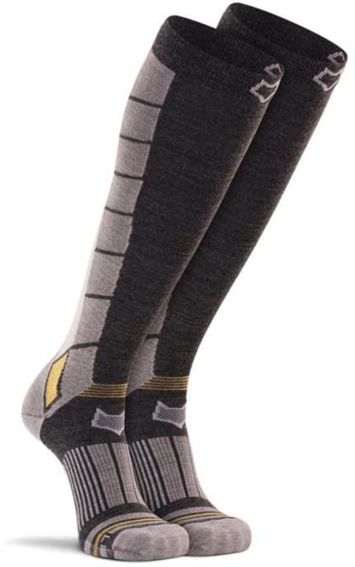 Fox River Grenoble Ultra-Lightweight Over-the-Calf Ski and Snowboard Sock - Men's Charcoal/Yellow Large 19771A