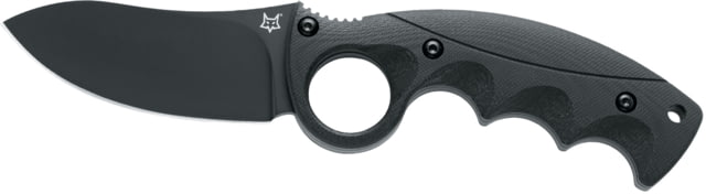 Fox Russ Kommer Alaska Fixed Blade Knife 3.63" black coated Becut steel blade Black finger grooved G10 handle - Fox