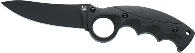 Fox Russ Kommer Alaska Fixed Blade Knife 4.25" black coated Becut steel blade Black finger grooved G10 handle - Fox