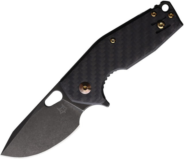 Fox Suru CF Folding Knife 3.5in Closed 2.5in Black Stonewash Bohler M390 SS Blade Carbon Fiber Handle Black Leather Pouch - Fox