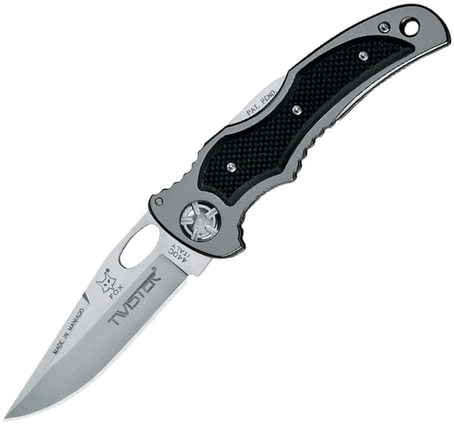Fox Twister Lockback Folding Knife 3.25" satin finish 440C stainless blade Gray aluminum handle with black G10 onlay
