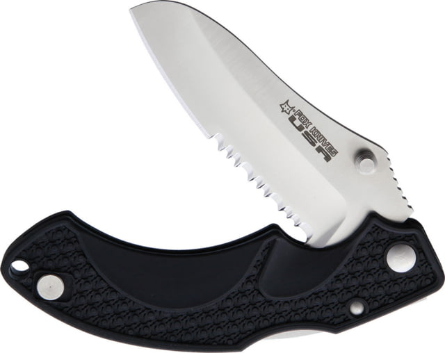 Fox Vitale Lockback Black Folding Knife 3.5" satin finish partially serrated 154CM stainle Black textured ABS handle