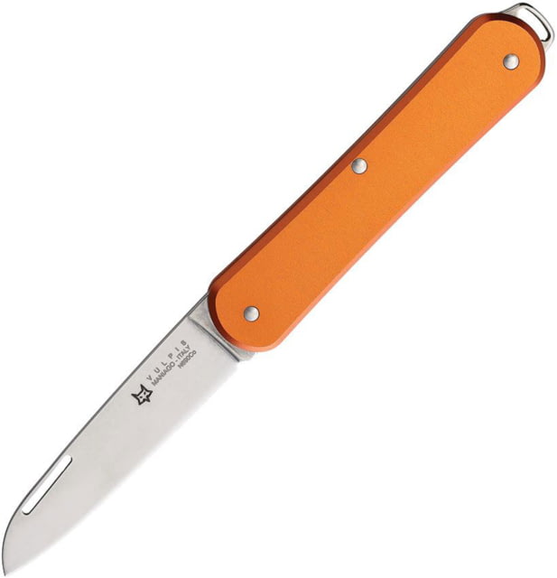 Fox Vulpis Folding Knife 3in Closed 2.13in Stonewash Bohler N690 SS Blade Orange Aluminum Handle - Fox