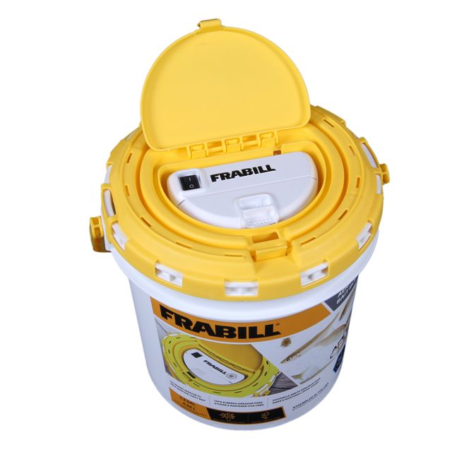 Frabill Fish Bait Bucket with Aerator Built-In Dual White/Yellow 1.3 Gallon