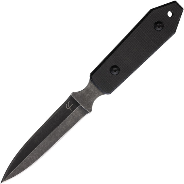 Fred Perrin La Dague Micarta Knife 7.5in Overall 3in Black Stonewash Double Edge 440C Stainless Dagger Blade Black Micarta Handle Black Kydex Sheath - Fred Perrin