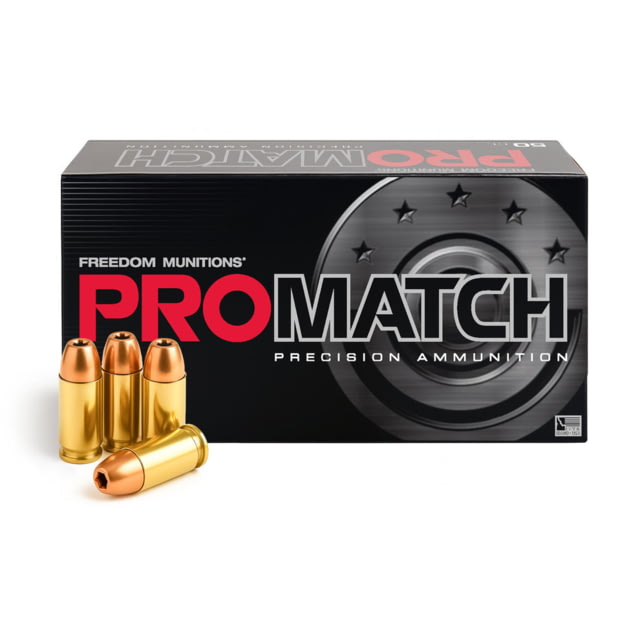 Freedom Munitions ProMatch 9mm Luger 124 Grain Hollow Point Brass Pistol Ammo 50 Rounds edom Munitions ProMatch 9mm Luger 124 Grain Hollow Point Brass Pistol 50 Rounds Ammo