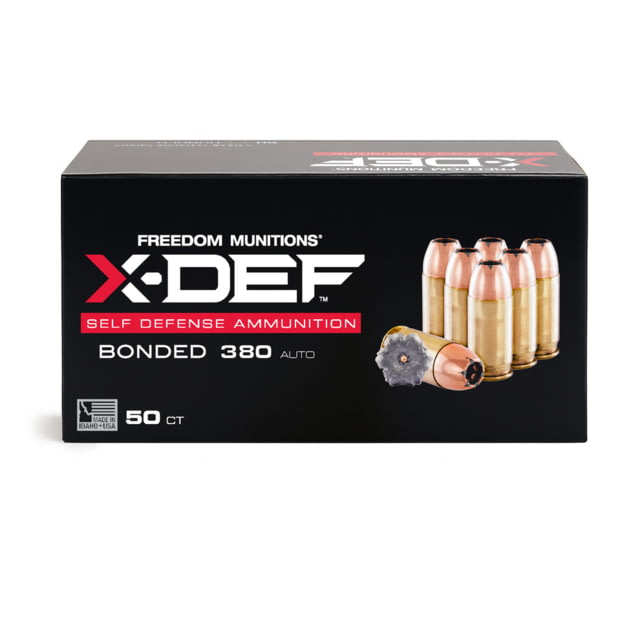 Freedom Munitions X-DEF Defense .380 Auto 95 Grain Hollow Point Brass Pistol Ammo 50 Rounds edom Munitions X-DEF Defense .380 Auto 95 Grain Hollow Point Brass Pistol 50 Rounds Ammo