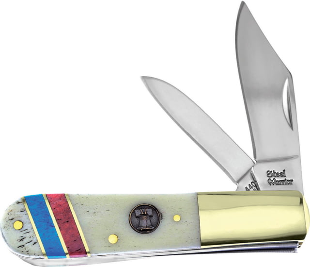 Frost Barlow Liberty Bell Folding Knife Mirror finish stainless clip and pen blades Red white and blue smooth bone handle - Frost Cutlery