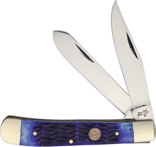 Frost Big Game Trapper Blue Pick Bon Folding Knife Mirror SS Clip/ Spey Blades Blue Pick Bone Handle Nickel Silver Bolster Inlay Shield blue