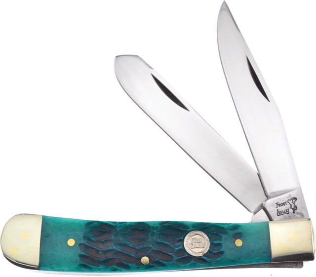 Frost Big Game Trapper Folding Knife Mirror finish stainless clip and spey blades Jade jigged bone handle - Frost
