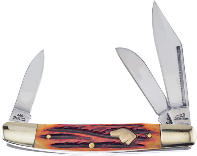 Frost Blue Tick Wrangler Winter Folding Knife 4in Closed Mirror Stainless Clip/Sheepsfoot/Spey Blades Winter Aged Bone Handle - Frost