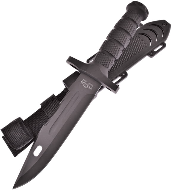 Frost Bowie Rubber Handle Knife 12.5in Overall 7.5in Black SS Clip Point Blade Black Rubberized ABS Handle Black ABS Sheath - Frost
