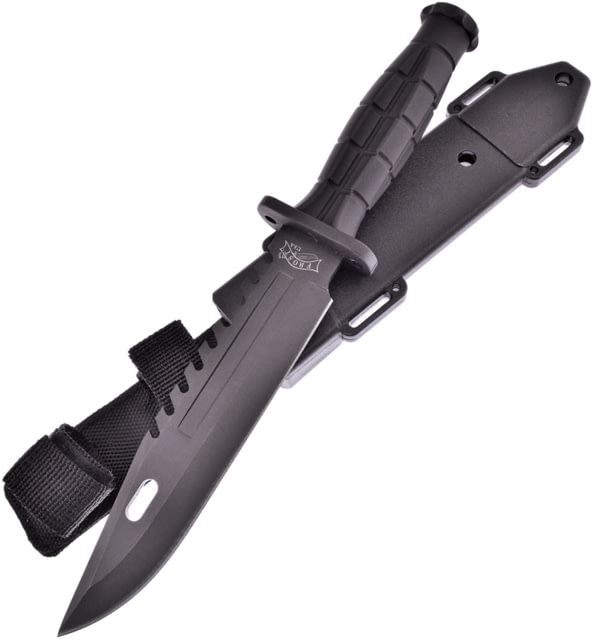 Frost Bowie Rubber Handle Knife 12in Overall 7in Black SS Clip Point Blade Black Rubberized ABS Handle Sawback Blade Black ABS Sheath - Frost