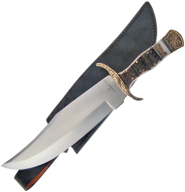 Frost Bowie Stacked Stag Knife 9.75" satin finish stainless bowie blade Stacked stag bone handle - Frost