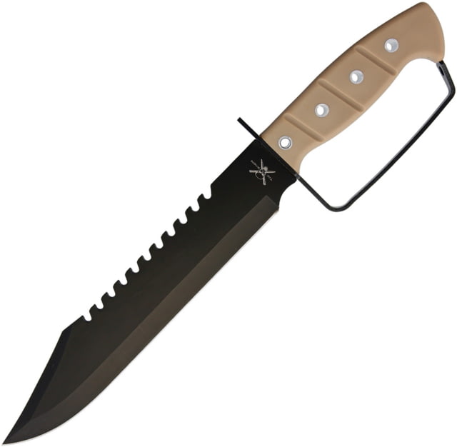 Frost Bowie Tan Knife 10" black finish sawback stainless blade Tan rubber handle - Frost