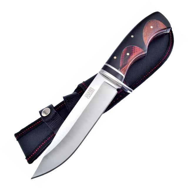 Frost Bowie Walnut Knife 6" satin finish stainless clip point blade Black pakkawood handle with Walnut inlay
