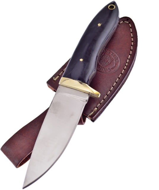 Frost Buck Tail Bowie Horn Knife 7.5in Overall 3.5in Satin SS Drop Point Buffalo Horn Handle Brass Guard Brown Leather Sheath