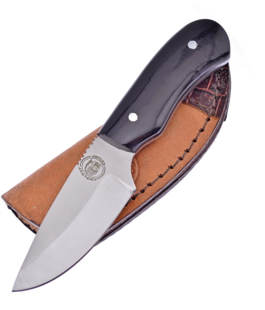 Frost Chipaway Fixed Blade Horn Knife Chipaway 6.75in Overall 3.5in Satin SS Drop Point Buffalo Horn Handle Brown Leather Sheath - Frost