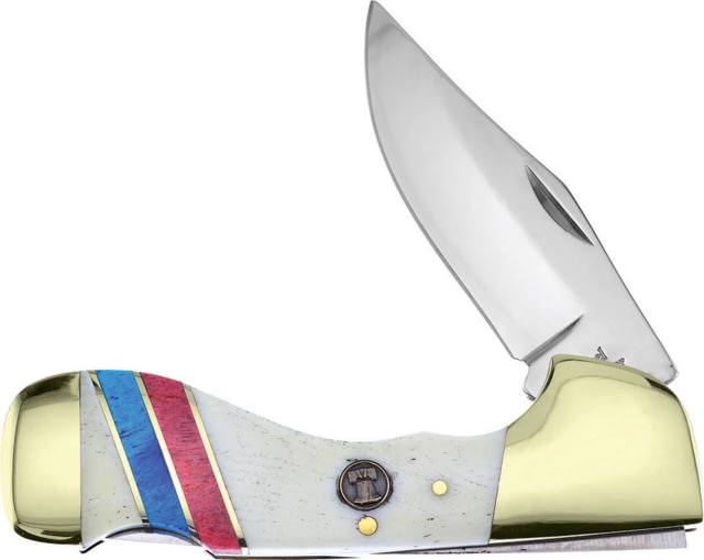 Frost Choctaw Lockback Liberty Bell Folding Knife 2.5" mirror finish stainless blade Red white and blue smooth bone handle - Frost Cutlery