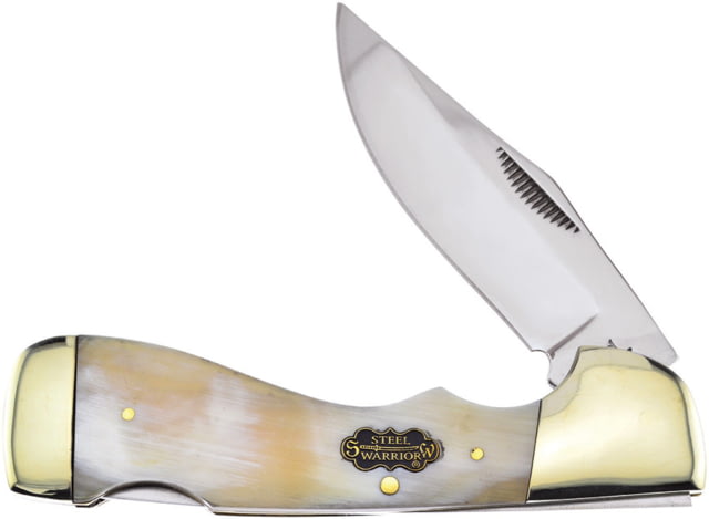 Frost Choctaw Lockback Steel Warrior Folding Knife 3.5" mirror finish stainless clip point blade Ox horn handle - Frost Cutlery