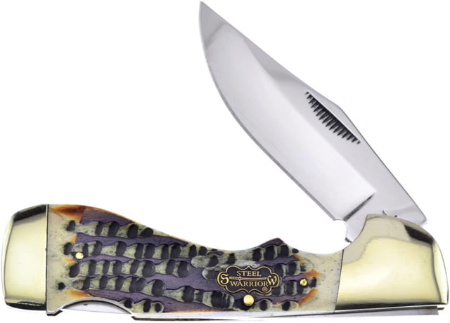 Frost Choctaw Lockback Steel Warrior Folding Knife 3.5" mirror finish stainless clip point blade Winter aged jigged bone handle