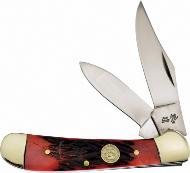 Frost Copperhead Red Pick Bone Folding KnifeStainless SteelStandard EdgeClip and PenMirror PolishRedPick Bone Handle - Frost