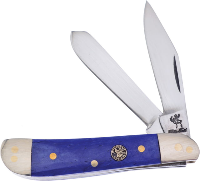 Frost Dog Leg Trapper Whitetail Cutlery Folding Knife Mirror finish stainless clip and spey blades Blue smooth bone handle
