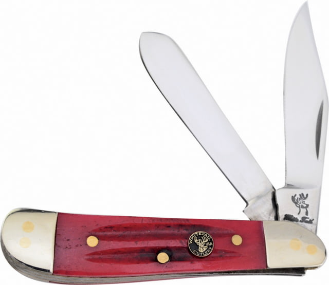 Frost Dog Leg Trapper Whitetail Cutlery Folding Knife Mirror finish stainless clip and spey blades Red second cut bone handle