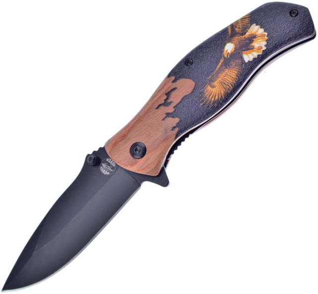 Frost Eagle Linerlock A/O Folding Knife 3.5" black finish stainless blade Pakkawood handle - Frost