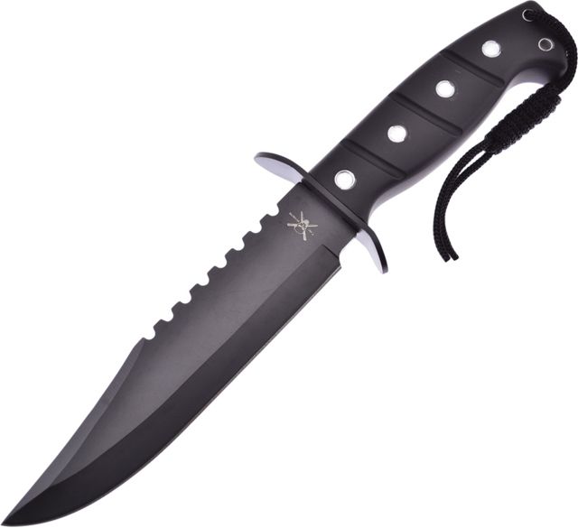 Frost Fixed Blade Black Fixed Blade Knife 7in Stainless Steel Standard Edge Clip Point Sawback Black Rubber Handle - Frost
