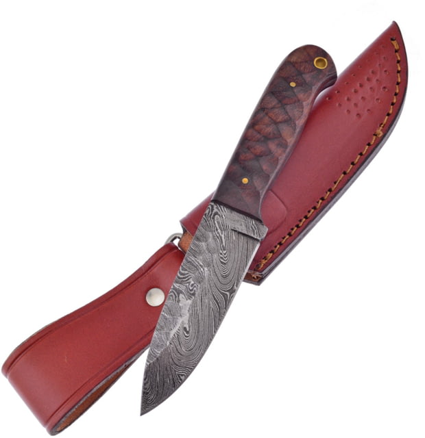 Frost Fixed Blade Chiseled Winewood Knife 4" Damascus steel blade Chiseled winewood handle