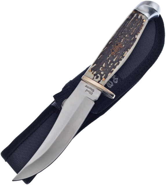 Frost Stag Bone Fixed Blade Knife 9in Overall 4.5in Satin Stainless Upswept Blade Stag Bone Resin Handle Nylon Sheath - Frost