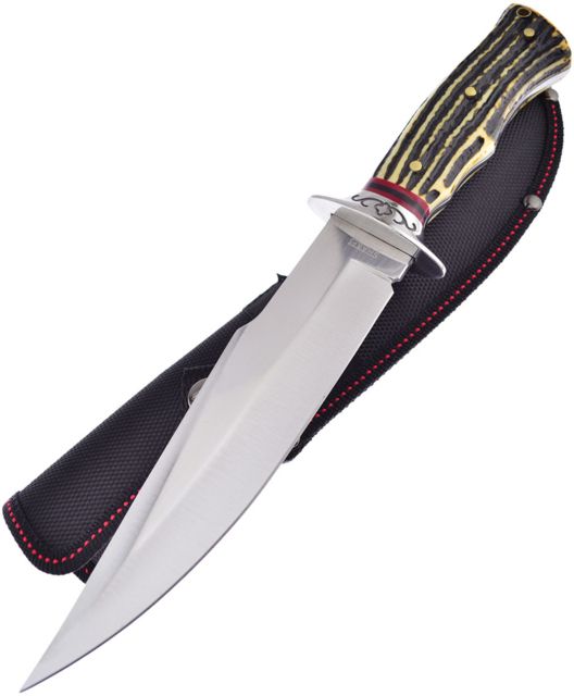 Frost Fixed Blade Imitation Stag Fixed Blade Knife 7in 3Cr13 Stainless Steel Standard Edge Satin Imitation Stag Handle - Frost
