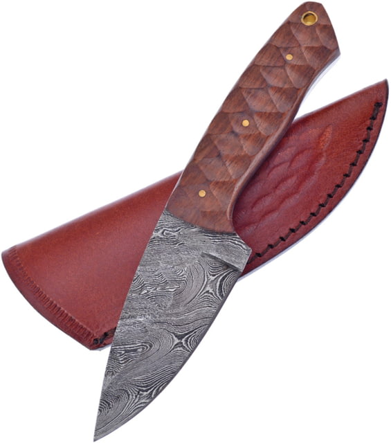 Frost Fixed Blade Winewood Knife 3.75" Damascus steel blade Sculpted winewood handle - Frost