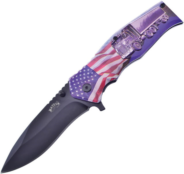 Frost Flag/Truck Linerlock A/O Folding Knife 4" black finish stainless blade Aluminum handle - Frost