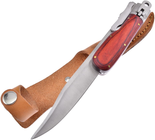 Frost Folding Bowie Folding Knife 4.25" satin finish 3Cr13 stainless bowie blade Brown pakkawood handle - Frost