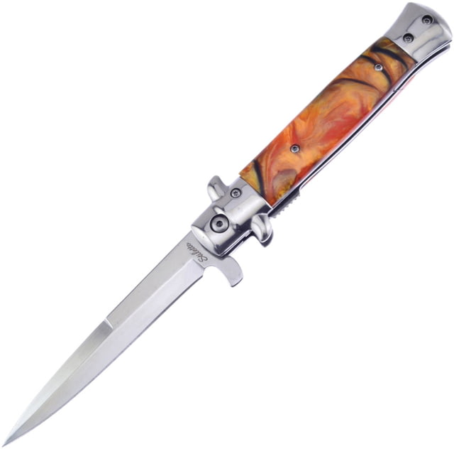 Frost Italian Stiletto Milano A/O Linerlock Folding Knife 4" mirror finish stainless spear point blade Butter Rum resin handle - Frost