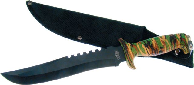 Frost Jungle Fever I Bowie Fixed Blade Knife 8.25in Sawback Camo Composition Handle - Frost