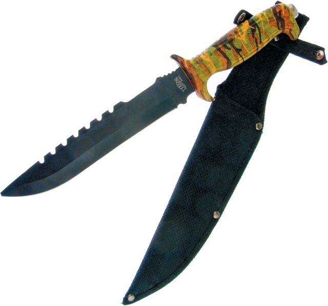 Frost Jungle Fever II Bowie Fixed Blade Knife 8.25in Sawback Camo Composition Handle - Frost