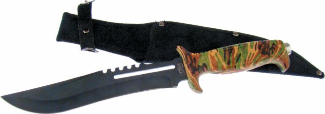 Frost Jungle Fever III Bowie Fixed Blade Knife 8.25in Sawback Camo Composition Handle - Frost