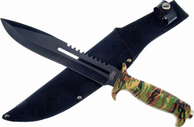 Frost Jungle Fever IV Bowie Fixed Blade Knife 8in Sawback Camo Composition Handle - Frost