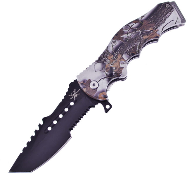Frost Camo Serrated A/O Folding Knife 4.75in Closed 3.75in Black Partially Serrated SS Tanto Blade Camo ABS Handle - Frost Cutlery