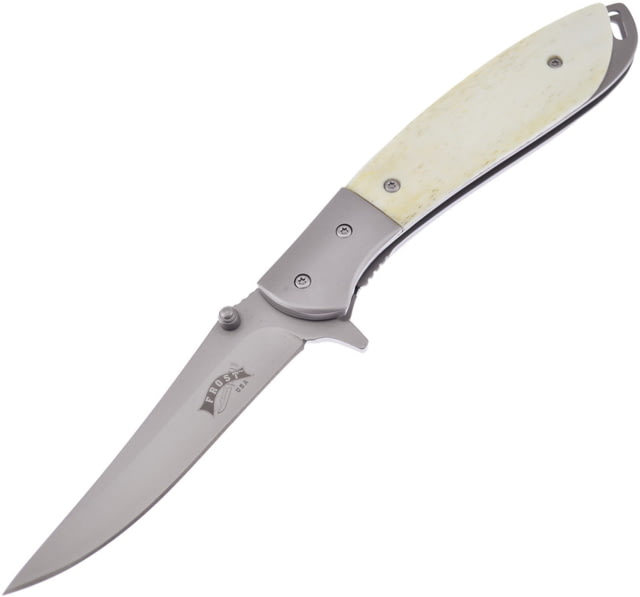 Frost Linerlock White Bone A/O Folding Knife3.5inStainless SteelStandard EdgeSatinWhiteBone Handle - Frost