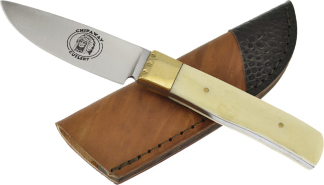 Frost Little Fox Bone Skinner Knife 7.5in Overall 3.5in Satin Stainless Blade White Smooth Bone Handle Leather Sheath - Frost