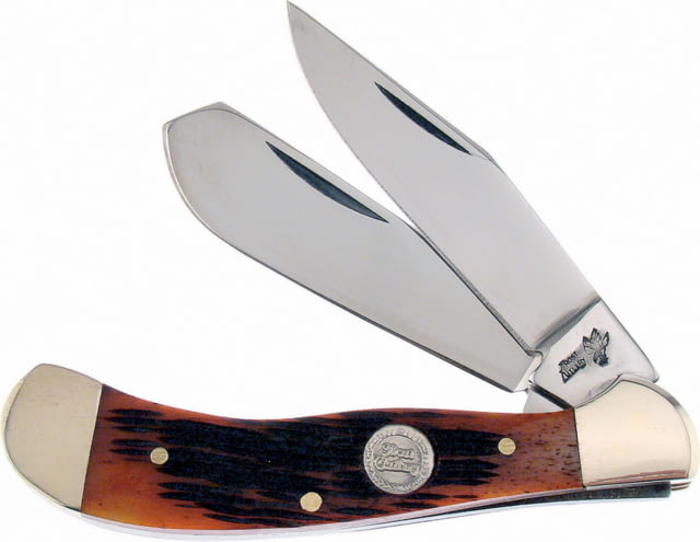 Frost Little Saddlehorn Tn Peachseed Folding Knife Mirror finish stainless clip and skinner blades Tennessee peach seed bone handle - Frost