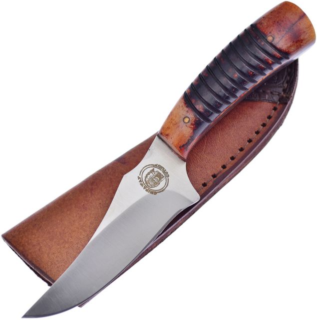 Frost Little Sioux Warrior Fixed Blade Knife 3.5in Stainless Steel Standard Edge Satin Brown Bone Handle - Frost