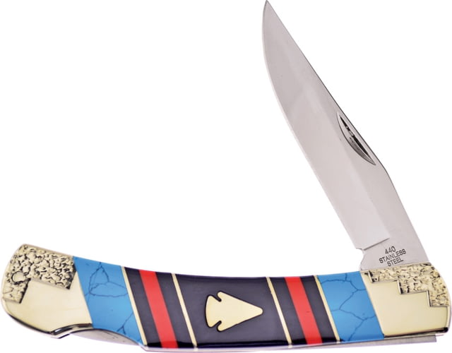 Frost Lockback Assorted Stone Folding Knife 4in Mirror SS Clip Point Blade Red Black Turquoise Color Stone Handle