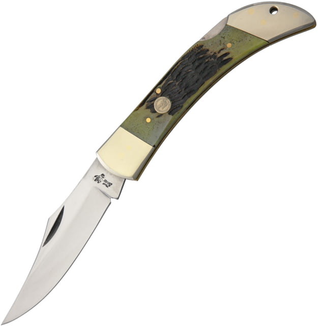 Frost Lockback Hunter Green Bone Folding Knife3.5inClip PointAntique GreenBone Handle - Frost