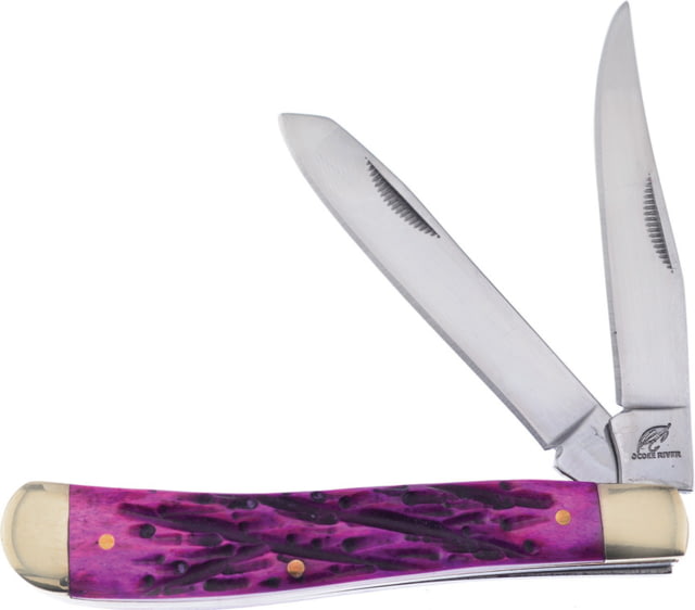 Frost Mini Trapper Purple Bone Folding Knife 3.88in Closed Mirror Stainless Clip/Spey Blades Purple Jigged Bone Handle - Frost