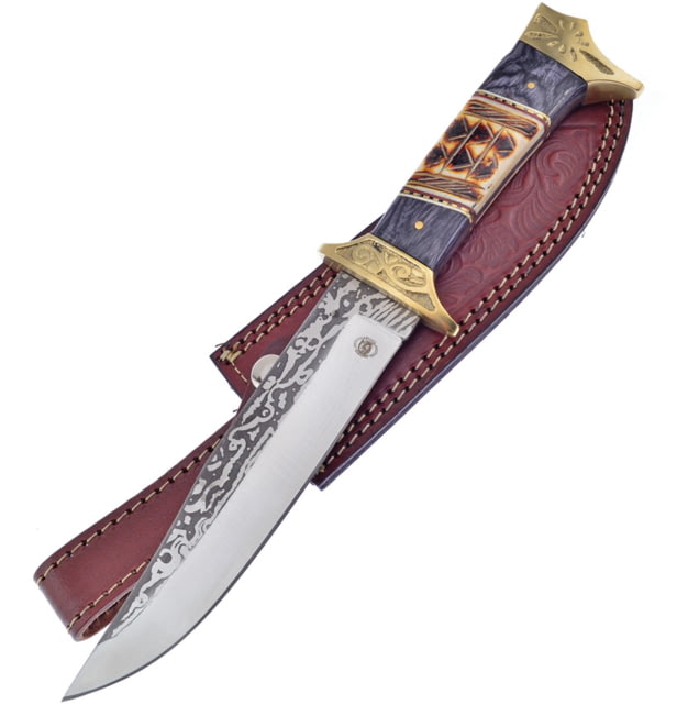 Frost Mystic Leader Bowie Knife 7" stainless blade Black pakkawood and sculpted bone handle - Frost